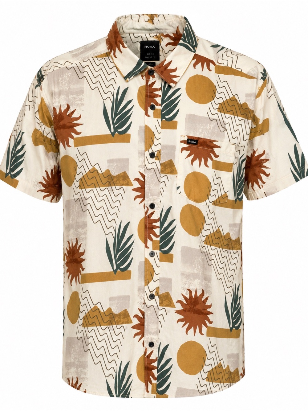 RVCA Tropical Button Up Camp Shirt XL Regular Fit Beige Short Sleeve NWOT